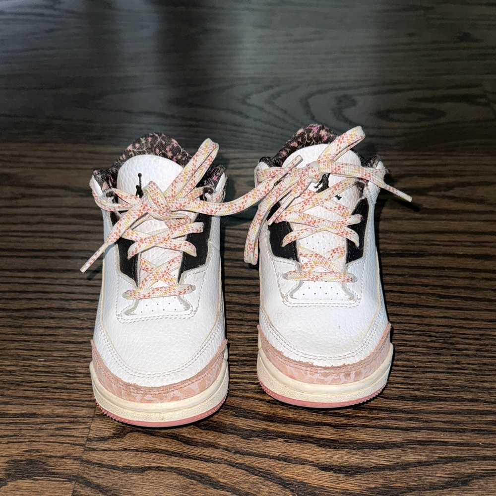 Kids White and Pink Air Jordan Sneakers